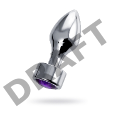 Анальная втулка Штучки-дрючки, металл, серебряная, с кристаллом фиолетовым, 9,5 см, Ø 3,5 см, 130