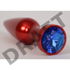 Большая красная анальная пробка с синим стразом - 11,2 см.